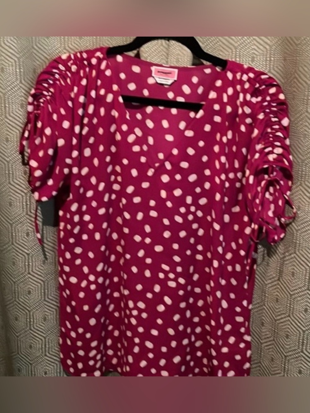 kate Spade Magenta Polka Dot V-Neck Blouse - Picture 3 of 6